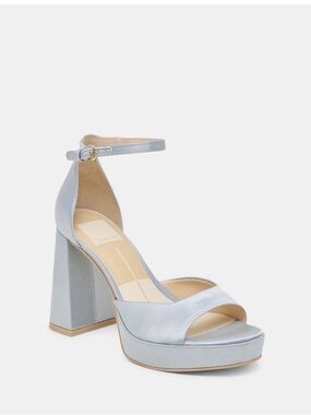 Dolce Vita Light Blue Satin Platform Ankle Strap Heels